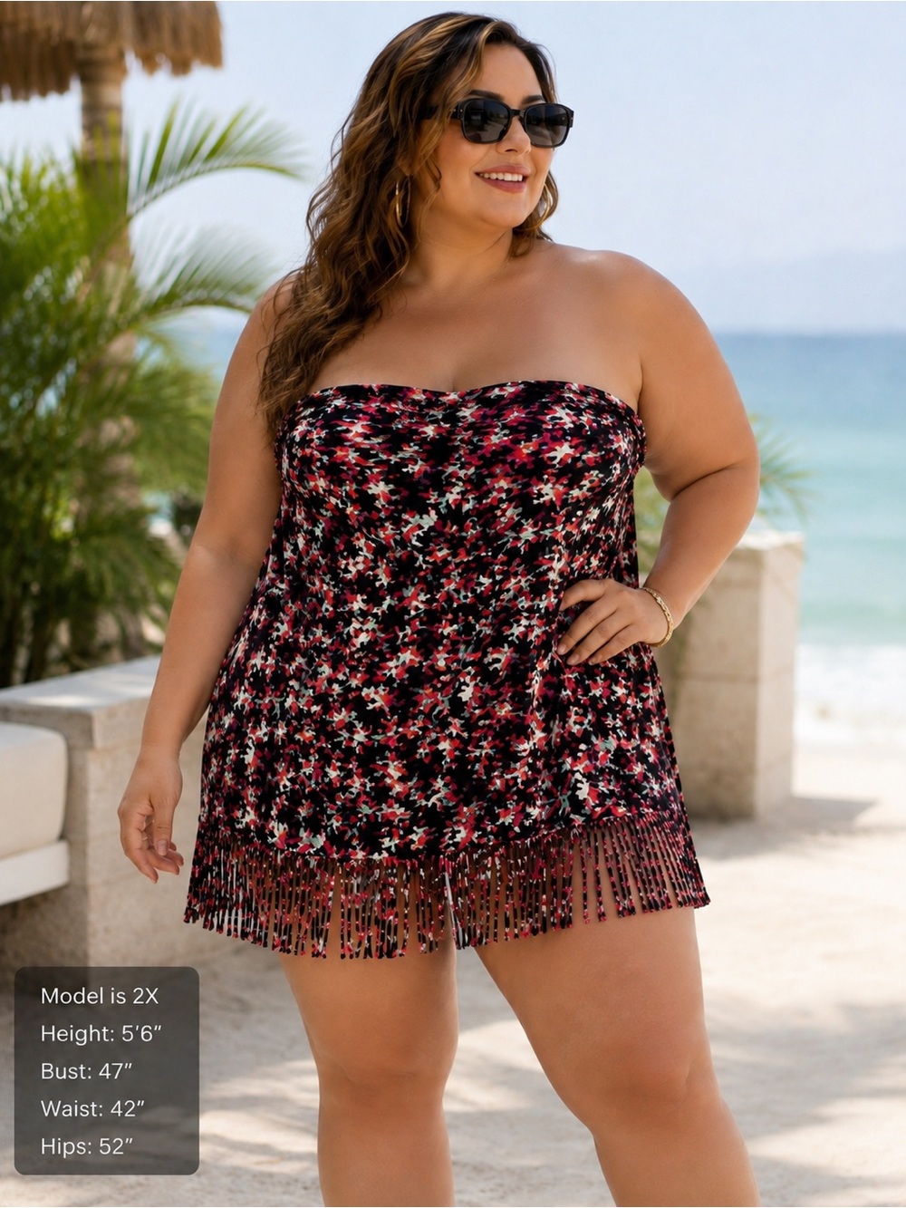 🌺 NWT Moxi Blu Floral Fringe Swim Cover-Up – 2X